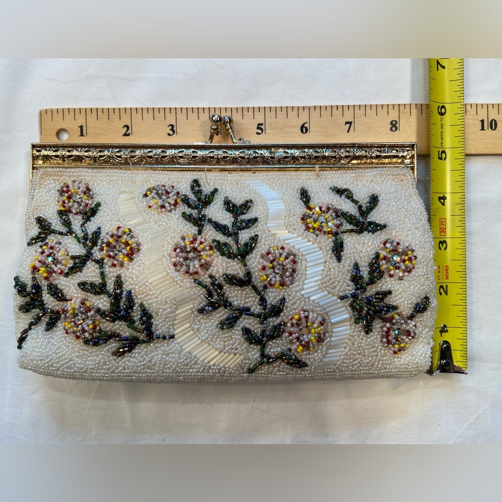 Vintage 50’s, Beaded clutch purse, light colors, floral - Picture 2 of 6